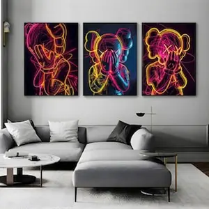 kaws design Printable Poster Unframed  Set of 3 –  PNG Wall Art | Designer Graffiti Style Prints in x36 Inch for Hypebeast Decor