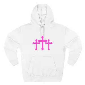 Holy Trinity Hoodie — Pink Crosses Christian Fleece Pullover