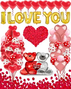54PCS Valentine's Day Heart Balloons Setwith "I Love You" Foil Balloons, 1000 SilkRose Petals & Hanging Decor for Wedding,Anniversary & Romantic Night Decorations