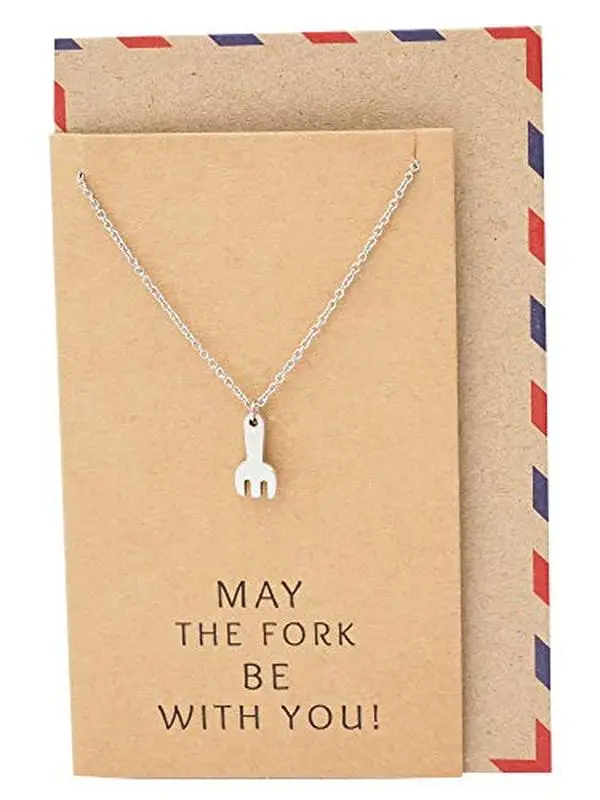 Quan Jewelry Fork Jewelry Fashion Necklace, Get Well Soon & Good Luck Charm Gifts with Greeting Card