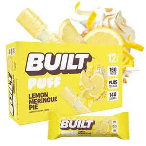 Official BUILT Bar, Puff Protein Bar Snack, Lemon Meringue Pie Puff, 16g Protein, 140 Calories, Collagen, Gluten Free, 12 Count Box