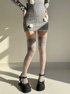 Spring Summer Lace Trim over Knee Socks, Vintage Floral Fishnet Stockings, High Waist Boot Socks for Women Fit, Fashionable Footwear Accessories, Thigh High Socks