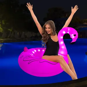 Pink Inflatable Light Up Flamingo Pool Float for Adult, Large Solar Powered LED Swimming Ring, RGB Large Pool Beach Floaties Lake and Beach Floaty inflatable swimming Tie Dye Rubber Ducky
