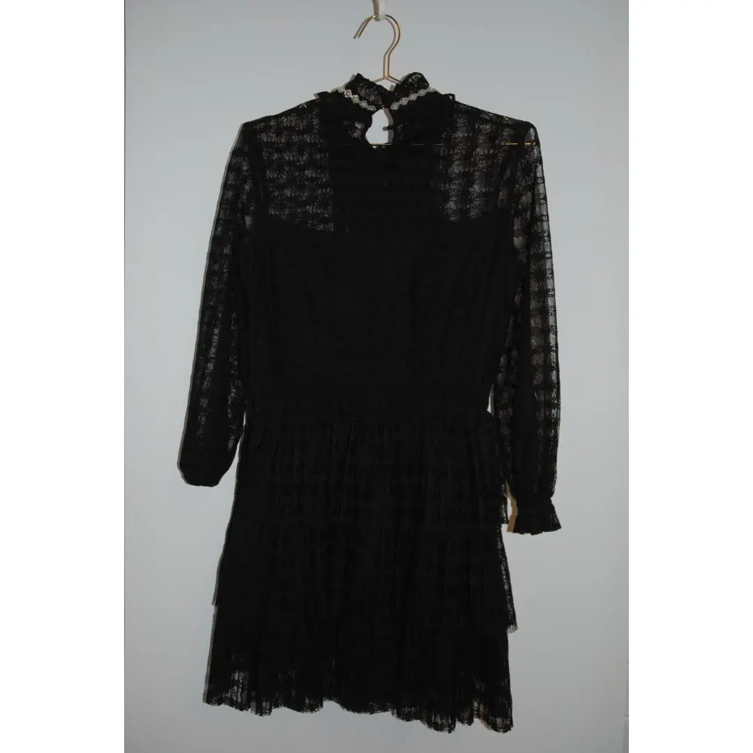 Sandro Black Lace Tiered High Neck Dress