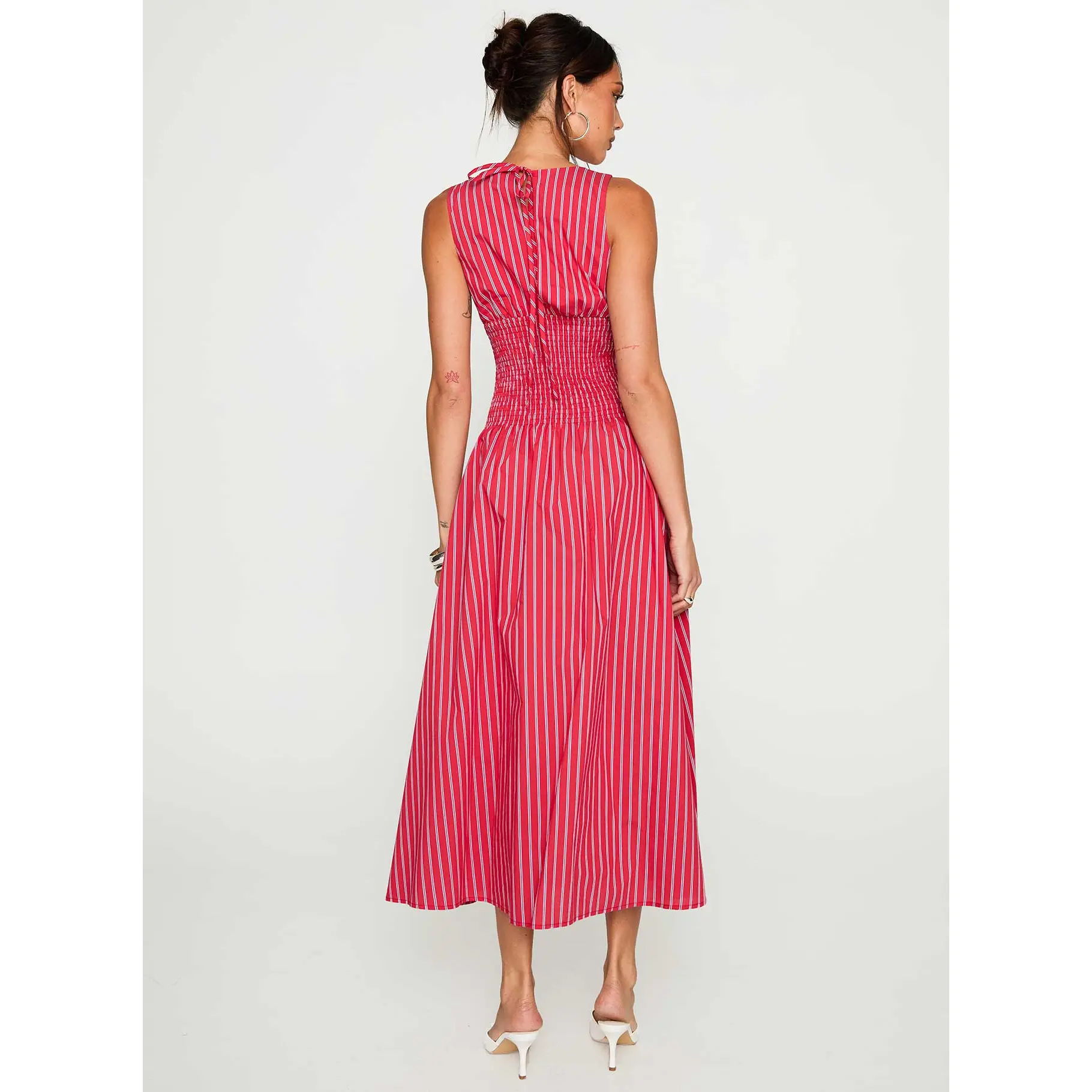 lilienne cotton poplin maxi dress red stripe Lilienne Cotton Poplin Maxi Dress Red Stripe