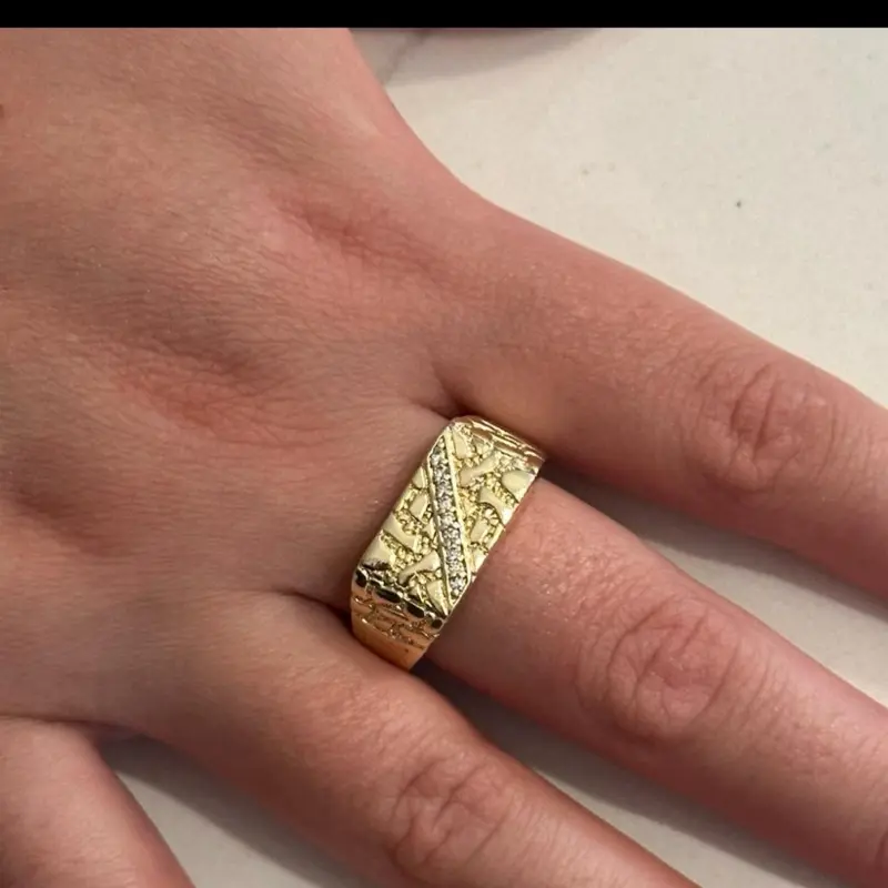 14K Gold Plated Nugget Ring with diamonds Square Design (D) 14K Gold Plated Nugget Ring with diamonds Square Design (D)