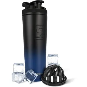 Ice Shaker Insulated Stainless Steel Shaker Bottle | 32oz, Navy/Black | Cold for 30+ Hours | Insulated Cup with Twist-on Agitator | Odor-Free Bottle for Protein Shakes, Water, Smoothies, Cocktails