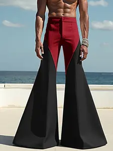 INCERUN Men's Patchwork Colorblock Flare Pants, Fashionable Party Wear, Stylish Long Leggings for Men, Trendy Casual Trouser