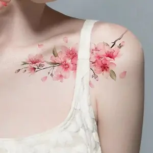 1 set of 5 large temporary cherry blossom tattoos, fake tattoos, floral temporary tattoos, disposable tattoos, and girl tattoos