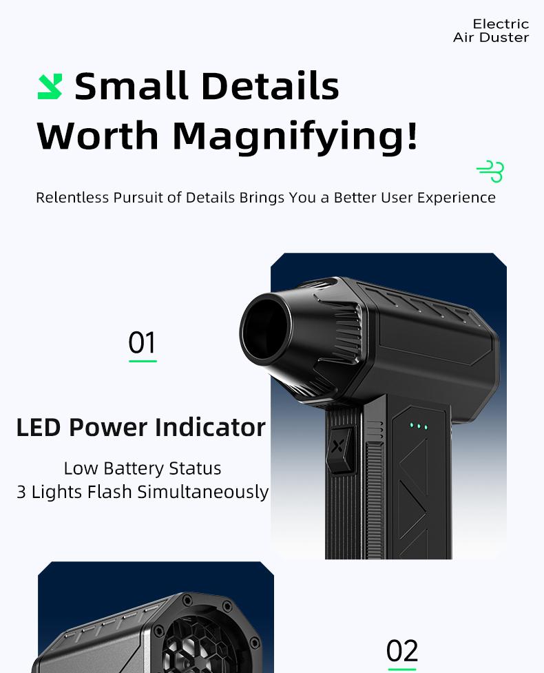 Powerful Turbo Fan 140,000 RPM Mini Portable Jet Fan Compressed Air Duster Keyboard Cleaner Type-C Rechargeable Handheld Blower for Cars PCs Snow Removal with 3-Speed Settings