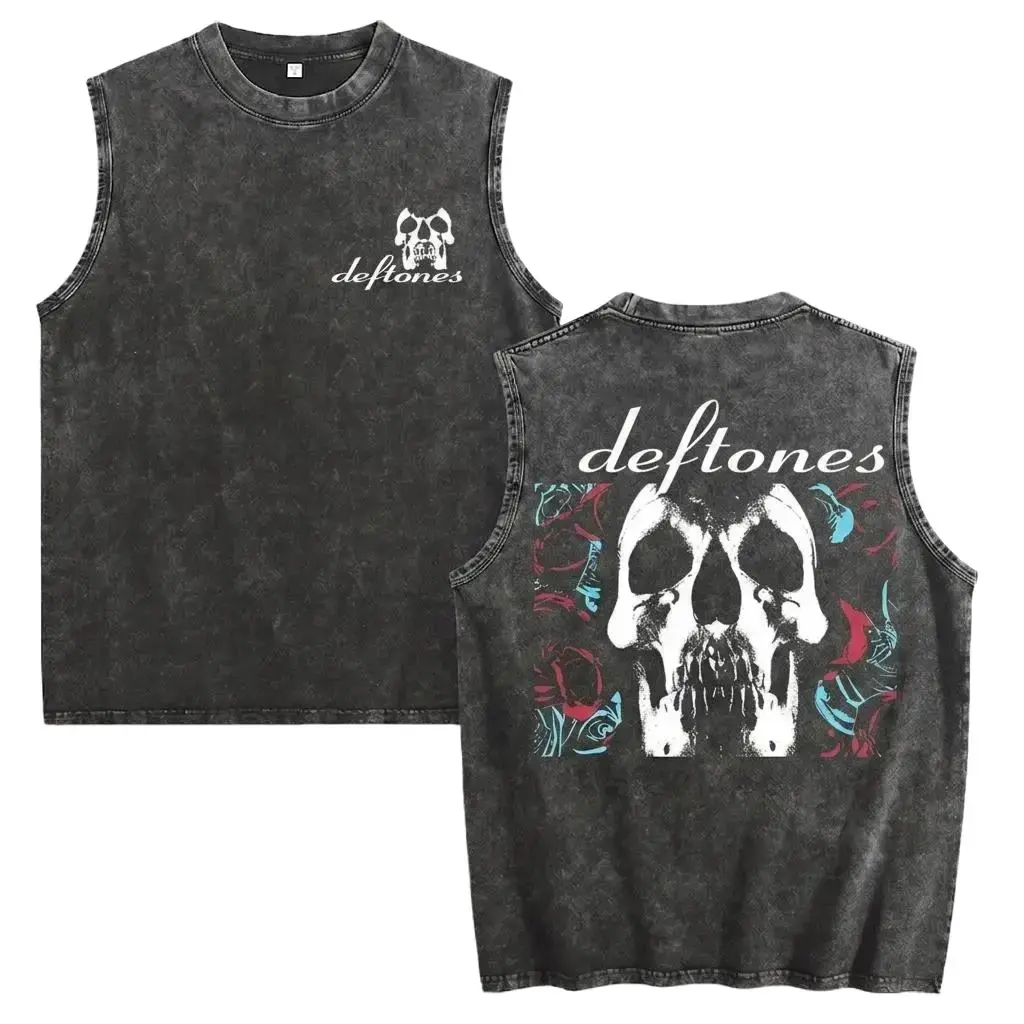 YoungFlame Deftones Skull Acid Wash Tank Top | Heavyweight 100% Cotton Band Vest | Vintage Dark Streetwear | 2026 Summer Sleeveless Shirt graphic tee clothes outdoorfun t-shirt men t-shirt gift cottontees top vintage menswear fashionable Casual Outfits Ae