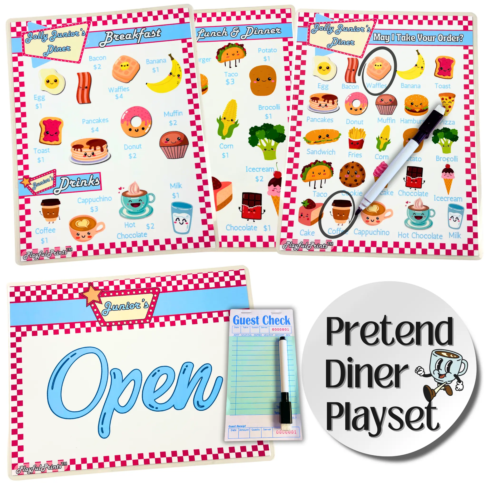Educational Restaurant Menu Set For Kids, Great for Math Skills, Learning Money And Play