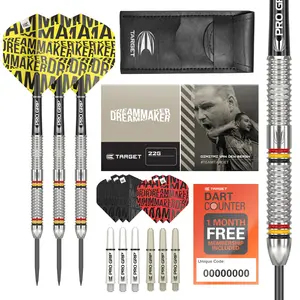 Target Darts Dimitri Van den Bergh Dimi 23G Tungsten Steel Tip Darts Set - 9 Pro Grip Shafts - 9 Pro Ultra Flights – Dart Wallet - Dart Counter App Coupon Bundle