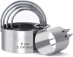 Biscuit Cutter Set Round Cookie Cutters with Handle 5 Pieces Stainless Steel Circle Professional Baking Dough Tools for Cake