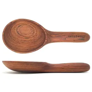 Earlywood Short Serving Spoon-wooden serving spoon with a Thick short handle, Sturdy, great Utensil to Scoop rice and sides Cutlery Tableware