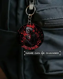 Customizable Couple Skull Keychains - Personalized Message Keychains, High-Quality Acrylic, Glossy Finish, Lightweight, Waterproof, Non-Toxic Fashion Accessory, Customizable Keychains
