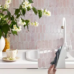 🏠Glow Up! Renter Friendly 10Pcs 3D Pink & Silver Marble Peel and Stick Wall Tiles, Arched Self-Adhesive Backsplash for Kitchen Bathroom