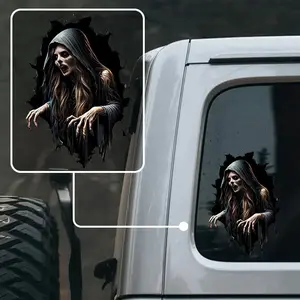 1PC  Scary Ghost Broken Window Car Sticker Is Easy To Apply Without Leaving A Trace  Suitable for Cars  Triangular Windows  Windshields  Trucks  SUVs  Personality  Thriller Style  Decoration Car Sticker  The Best Gift for Halloween