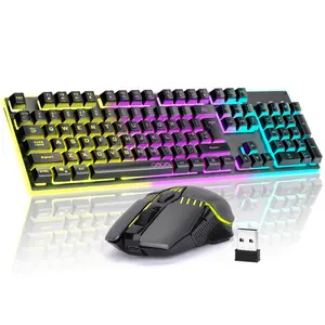 CHONCHOW Wireless Keyboard and Mouse Set Rechargeable RGB Backlit Metal Panel Mechanical Feel Anti-ghosting Keyboard with Side Button for PC Laptop Windows Mac Ps4 Ps5