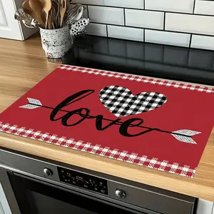 Heart Grid Pattern Kitchen Decorative Mat, Non-Slip High Temperature Resistant Oven Pad, Easy to Clean, Home Essential, Adds Love Atmosphere