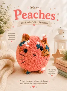 Peaches the Little Calico Dreamer | Handmade Plush Cat