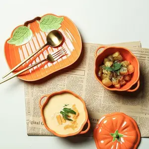 Ceramic Pumpkin Dutch Oven Pot with Lid, Halloween & Christmas Serving Dessert Pot, Cute Baking Dish, 50oz Ceramic Casserole Bowl, Bakeware