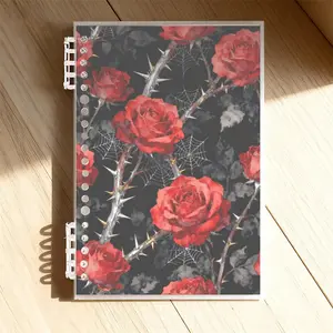 Gothic Red Rose A5 Lined Notebook, Watercolor Rose & Spider Web Design, Durable Paper, Ideal for Office, Journaling, Creative Writing, Stylish & Practical Office Stationery