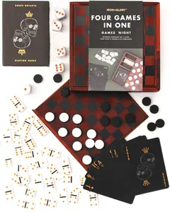 Iron & Glory Games Night - Wooden Games Compendium with Dice Set Playing Cards Dominoes Set & Checkers - 4 in 1 Travel Game for Adults | Adult Board Game - Coffee Table Decor & Living Room Decor