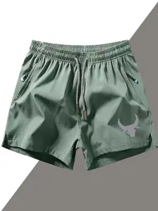 Men's Regular Fit Bull Head Print Zipper Pocket Beach Shorts, Casual Breathable Shorts for Summer, Men's Bottoms for Beach Vacation, Casual Comfy Shorts, Breathable Printed Shorts