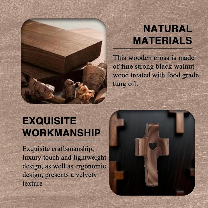 Handmade (3/6/10/20) Pcs Pocket Wooden Cross Fidget | Wooden Cross My Heart - Religious Ornaments Gift for Children and Adults, Rustic Style Decor Pocket Olive Wood Cross Set for Christian Faith, Baptism, Prayer