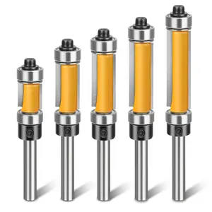 5pcs Pattern Flush Trim Router Bits  1/4" Shank Top And Bottom Bearing Bit Set With 1/2" Diameter 3/4" 1" 1-1/4" 1-1/2" Length