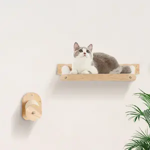 【fathersdaygift】VEVOR Wall Mounted Cat Shelves with 2 Jumping Posts & 2 Hammocks up to 40 lbs, Wood