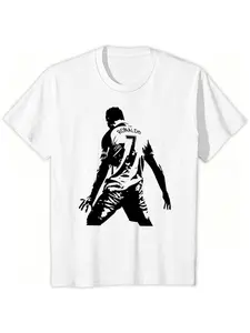 Cr7 Silhouette Memorial T-Shirt, Classic Celebration Moment Fan Short Sleeve, Unisex Casual Fit, Soft Fabric, All Seasons Wear