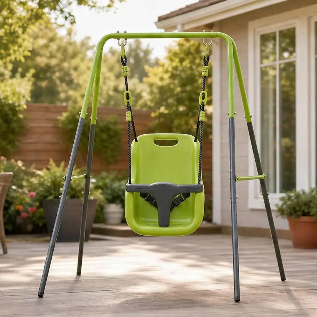 ARCH Indoor-Outdoor Infant Swing with Stable Metal Frame, Safety Ergonomic Full-Body Toddler Seat, Black+Green, Compact Design, Washable, Easy Assembly, for Nursery, Garden, 6 Months-2 Years, 14.33 lb, 20.67 l x 15.75 w x 11.81 h in, Stable Swing