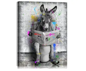 Bathroom Decor Funny Bathroom Signs - Donkey Reading Materials on Toilet Decor Animal Posters with Inner Wooden Frame, Lightweight & Easy Hanging, Animal Wall Art