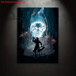 1 Piece/Set Frameless Canvas Painting Print Poster,Classic Dark Fantasy Gothic Pop Art,Bloodborne,Perfect Gift for Video Game Lovers,Ideal Gift for Bedroom,Study,Office,Bathroom,Living Room,Dorm Hallway,Kitchen,Mural,Cybercafe,Wall Decoration,Room Decor