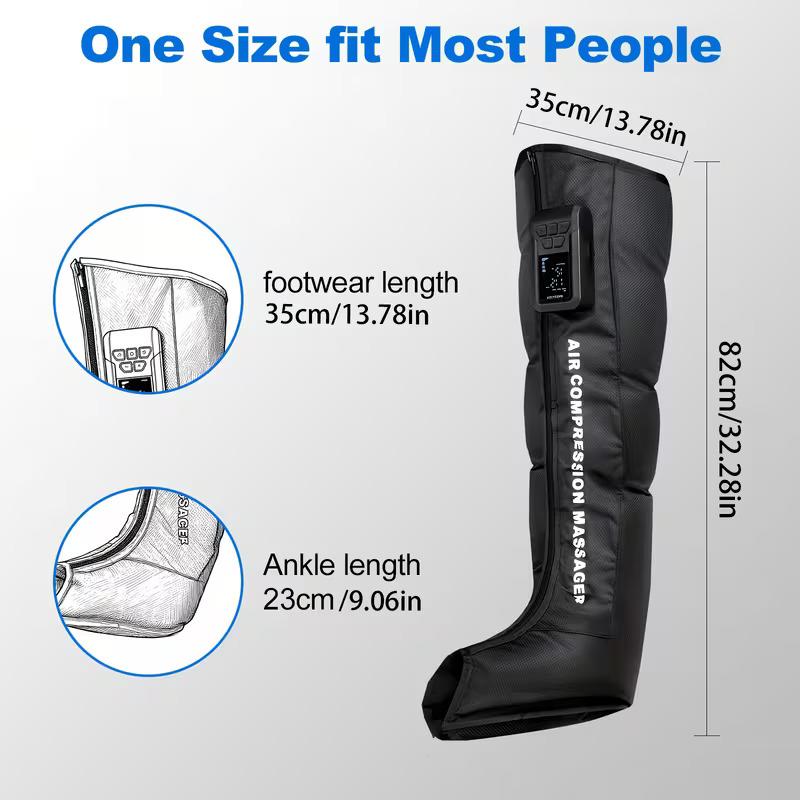 Cordless Air Compression Leg Massager Rechargeable Full-Leg Wrap with 3-Zone Sequential Modes & 5 Adjustable Intensities for Relaxing Therapy Black