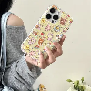 Crystal transparent white light IND | Yellow background polka dot little bear | Cartoon phone case | Best friend gift | for Apple 11 12 13 14 15 16 17 Pro Max