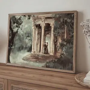 1pc Unframed Pride And Prejudice Temple Proposal Wall Art Poster Canvas Print Retro Cottagecore Aesthetic Decor Bookworm Vintage Painting For Dorm,Apartment,Bedroom,Living Room,Modern Home Decoration Tombstone Wall Art Flowers