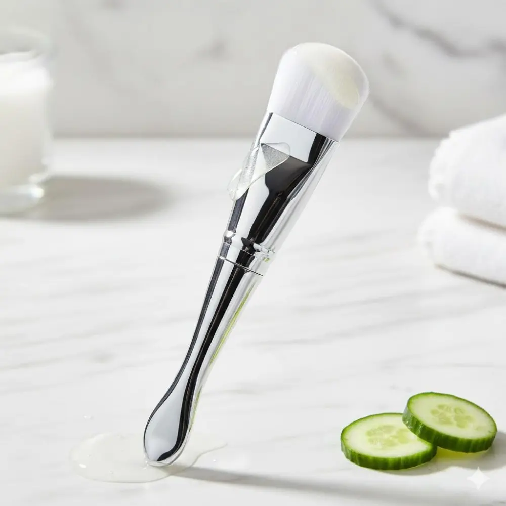 Dual-Ended Silicone Mask Applicator Brush Set: Ergonomic Spatula and Wide Flat Head for Precise Application. Features portioned Scoop, Anti-Slip Grip, Washable, Reusable Skincare Tool.