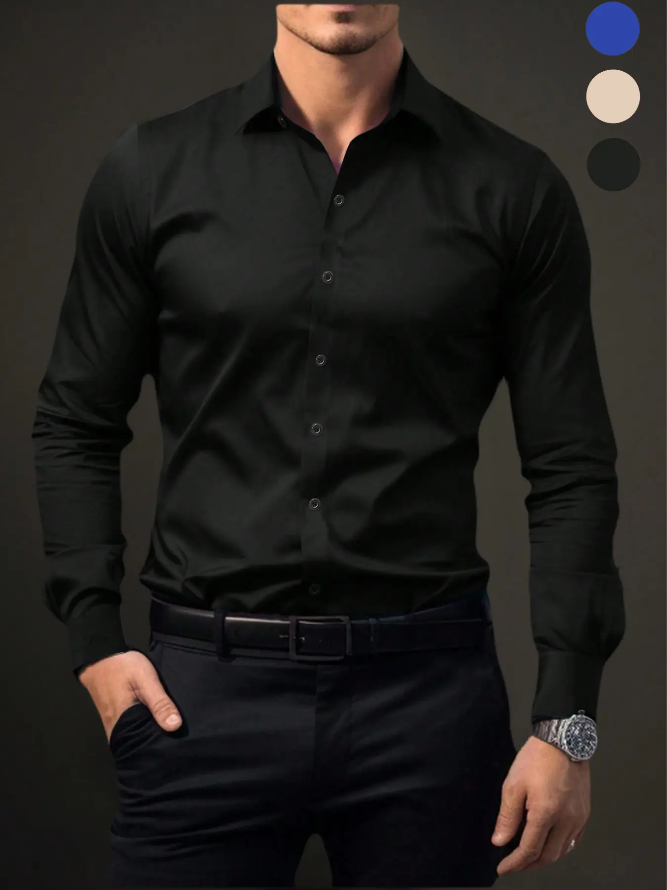 Men's Slim Fit Formal Plain Shirt, Business Dress Shirts, Anti-Wrinkle Long Sleeve Business Button-Up, Perfect for Wedding and Office Wear, Enhance Your Professional Look, Classic