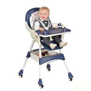 Baby High Chair with Dual Tray, Adjustable Height, Lockable Wheels & Storage Basket | Portable Toddler Dining Chair