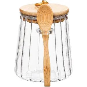 Sugar Bowls Sugar Container 25.36 FL OZ Glass Coffee Canister Airtight Food Storage Jar with Lid and Spoon Candy Jar Coffee Bar Accessories Storage Beans Powder (Conical)
