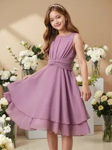 Elegant Light Sleeveless Dress for Girls, Princess Style with Waist Tie, Perfect for Birthdays and Parties