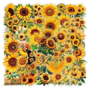 60Pcs Small Sunflower Stickers Transparent for Scrapbooking Water Bottle Laptop Junk Journal Collage Card Making Phone Case Envelope Planner DIY Crafts, 60 Designs
