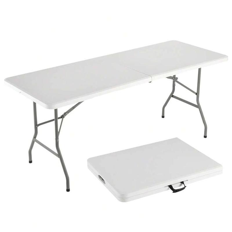 4FT/6FT Plastic Folding Table, Fold-in-Half table with handle, Adjustable Height Outdoor Camping Table for Party, Kitchen and Beach, White - Straight Legs 4FT/6FT Plastic Folding Table, Fold-in-Half table with handle, Adjustable Height Outdoor Camping Table for Party, Kitchen and Beach, White - Straight Legs