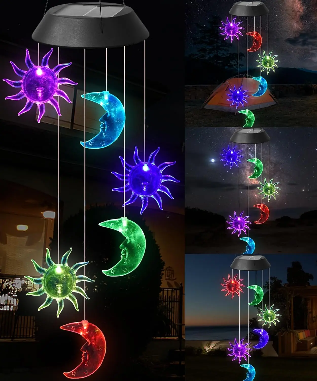 JNOEC Outdoor Solar Sun-Moon Hanging Wind Chime - IP65 Waterproof Auto-Glow Luxury Ambient Lighting Decorative Lamp, Gift-Boxed Garden Accessory for Women’s Patio, Luxury Ambient Lighting Decorative Lamps