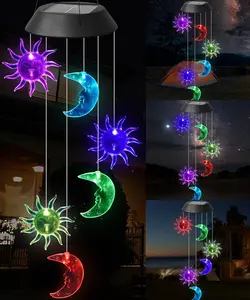 JNOEC Solar Wind Chime Lights with Sun & Moon Design, IP65 Waterproof Outdoor Night Light, Auto-Glow Hanging Backyard-Garden Decor, Gift-Boxed Present for Women (for Patio, Porch, Deck)