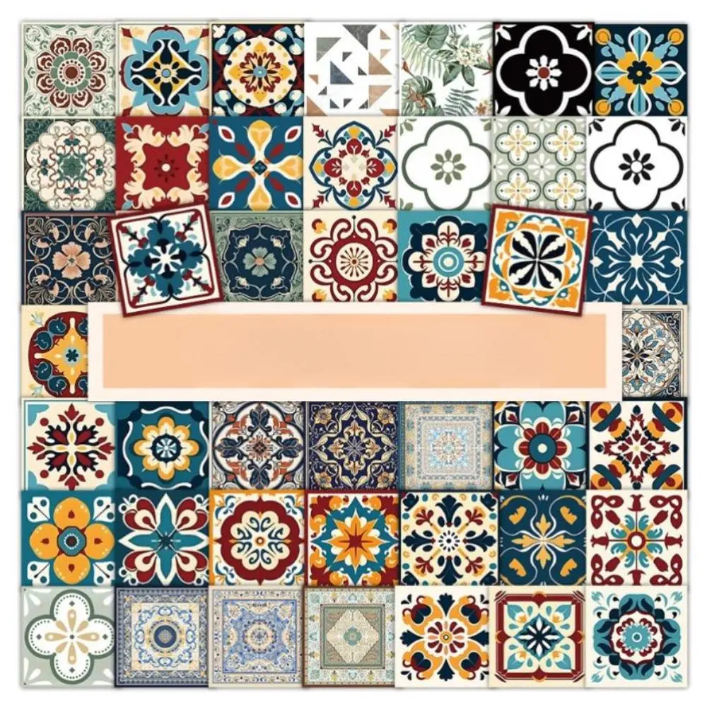 Vintage Tile Pattern Sticker, Retro Tile Sticker, Floral Pattern Sticker, Decal, Decorative Sticker, Aesthetic Stickers for Scrapbook, Diary, Notebook, Water Bottle, Car