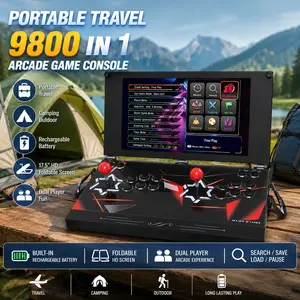 9800 in 1 Handheld Portable Arcade Game Console, 17.5-Inch HD Foldable Screen, Built-in Rechargeable Battery, Dual Player Retro Video Game Machine for Camping, Travel, Outdoor Gaming, Search/Save/Load/Pause